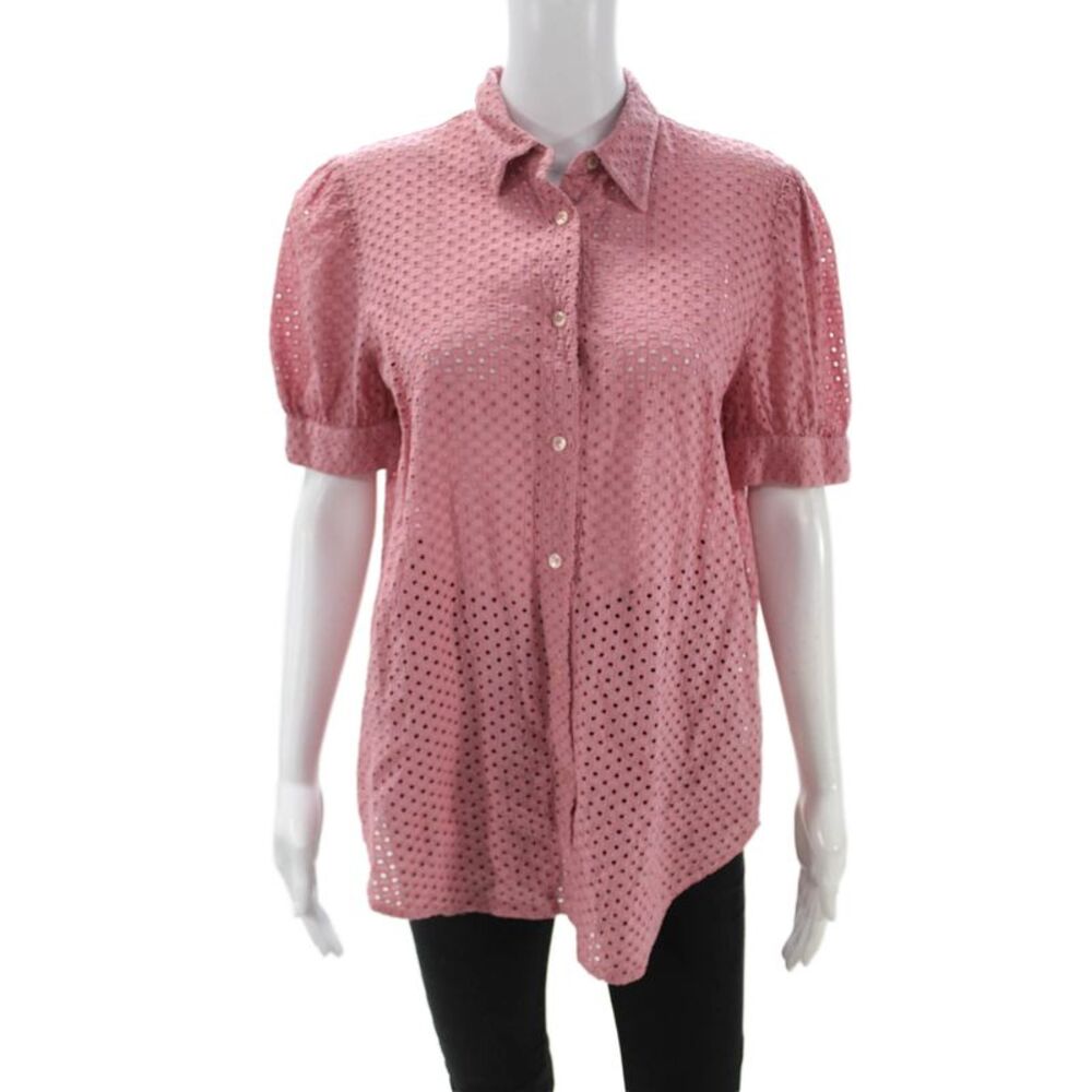 Krizia Jeans Womens Pink Cotton Button Up Blouse Collared Short Sleeve Size 8